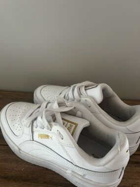 Puma Kids White Sneakers with Gold Logo